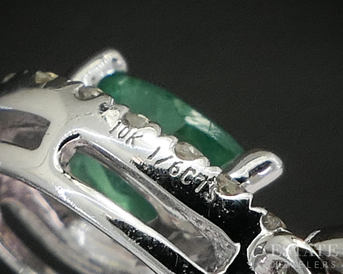 10k White Gold Natural Emerald & Diamond Dangle Ladies Earrings 1.7g p16487