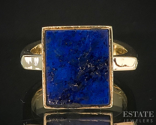 18k Yellow Gold Modernist Natural Lapis Ladies Ring 10.7g p15972