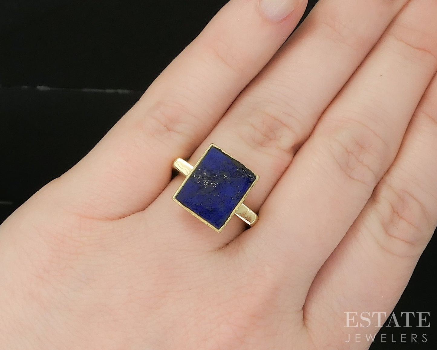 18k Yellow Gold Modernist Natural Lapis Ladies Ring 10.7g p15972
