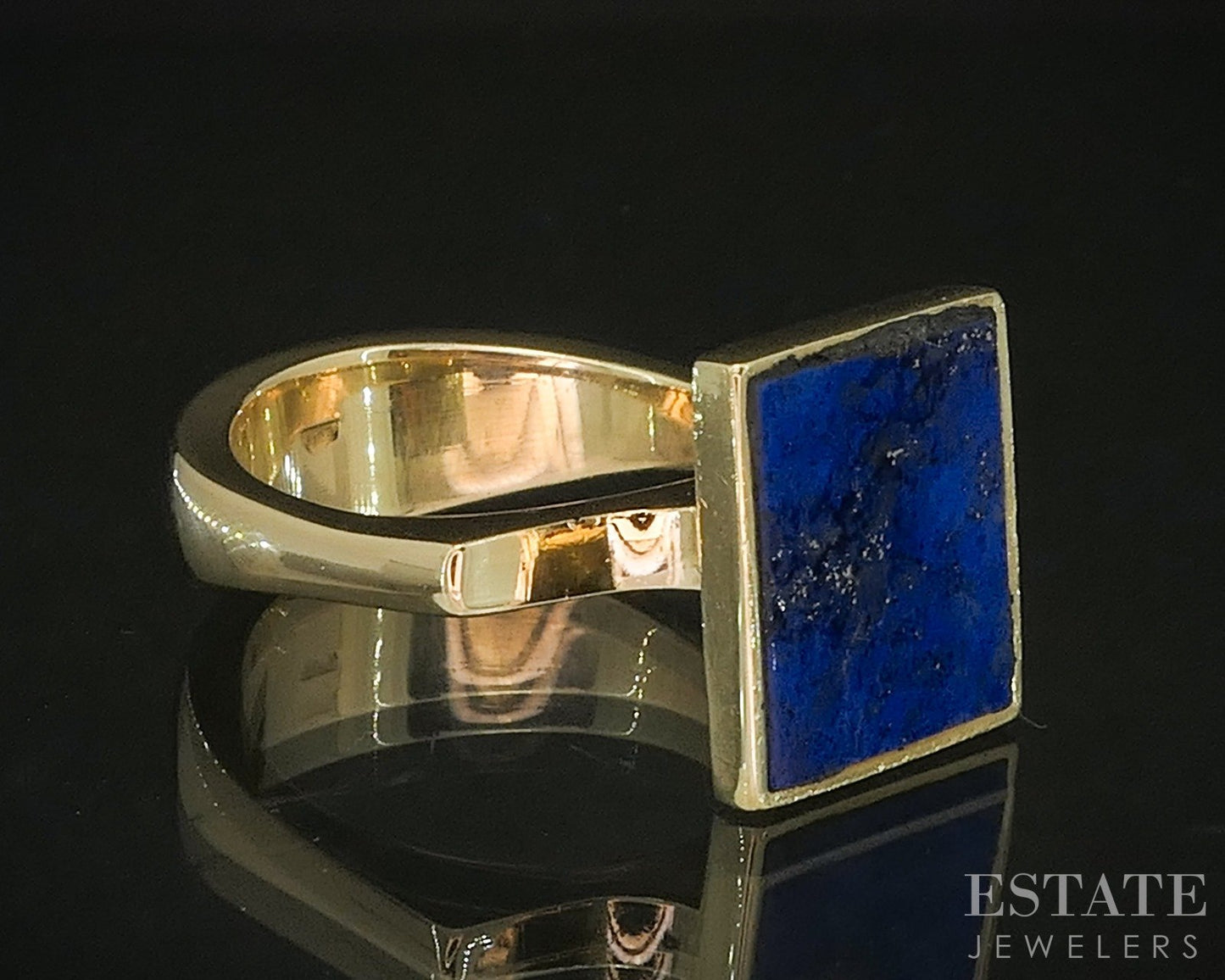 18k Yellow Gold Modernist Natural Lapis Ladies Ring 10.7g p15972