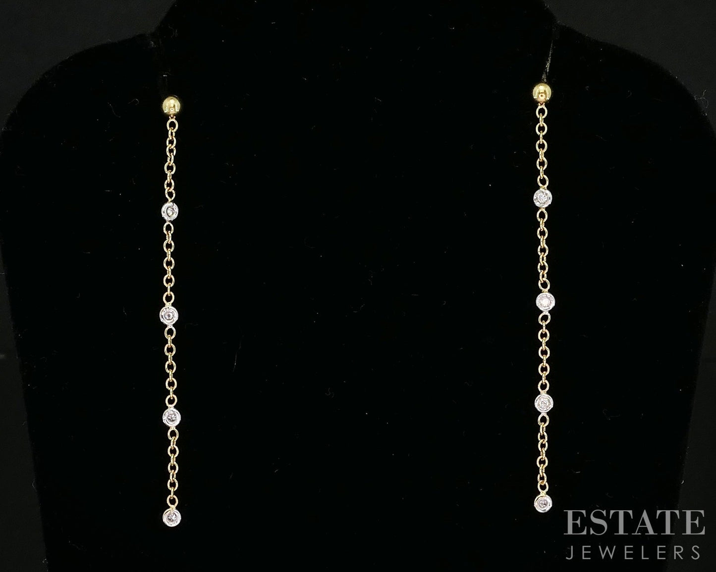 18k Yellow Gold Natural .08ctw Diamond By the Yard Dangle Earrings 1.7g p15974