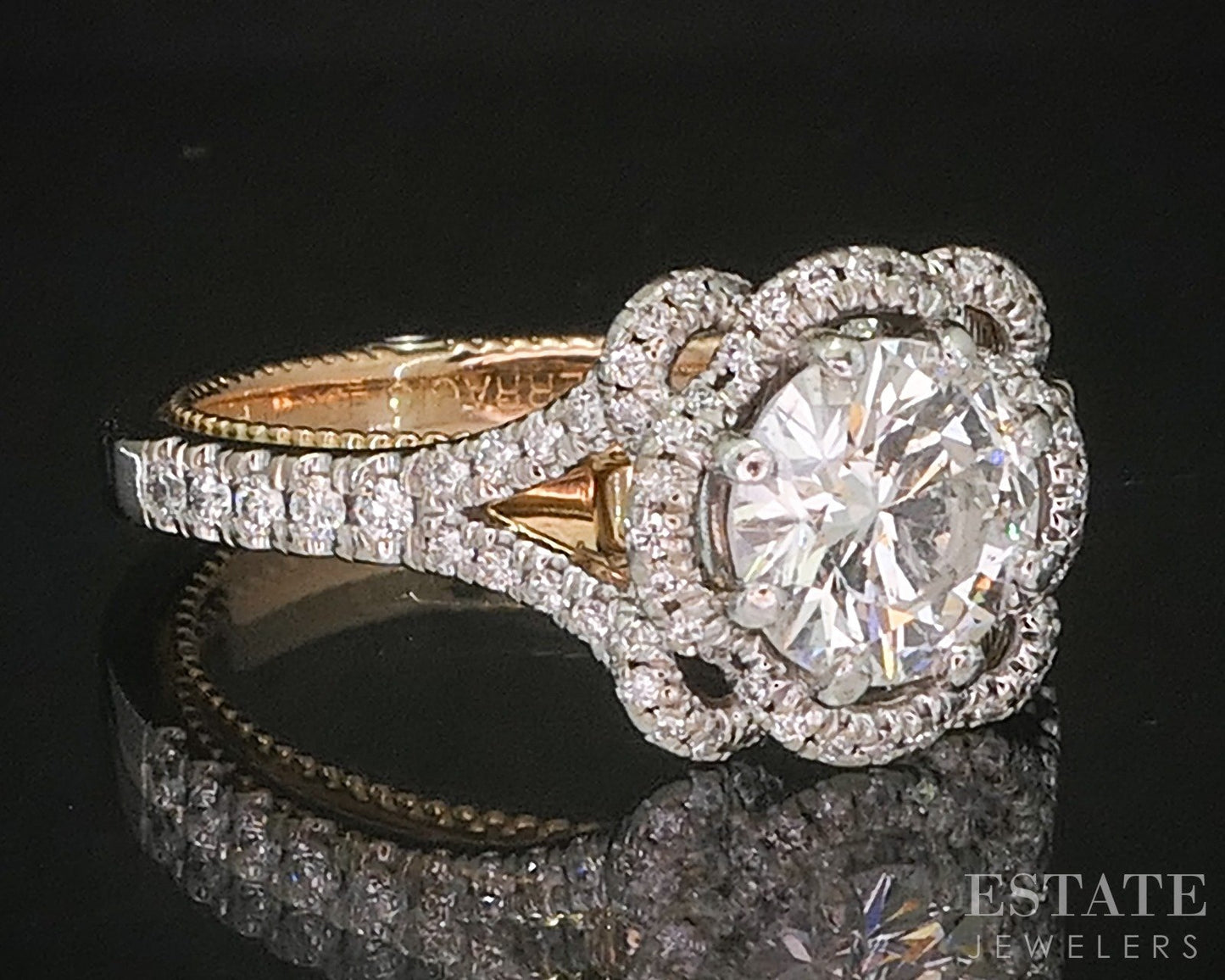 18k Rose & White Gold GIA Natural 1.31ct Diamond Verragio Engagement Ring p16341