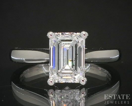 Platinum GIA Emerald Cut Natural 1.70ct Diamond Solitaire Ring 6.9g p84319