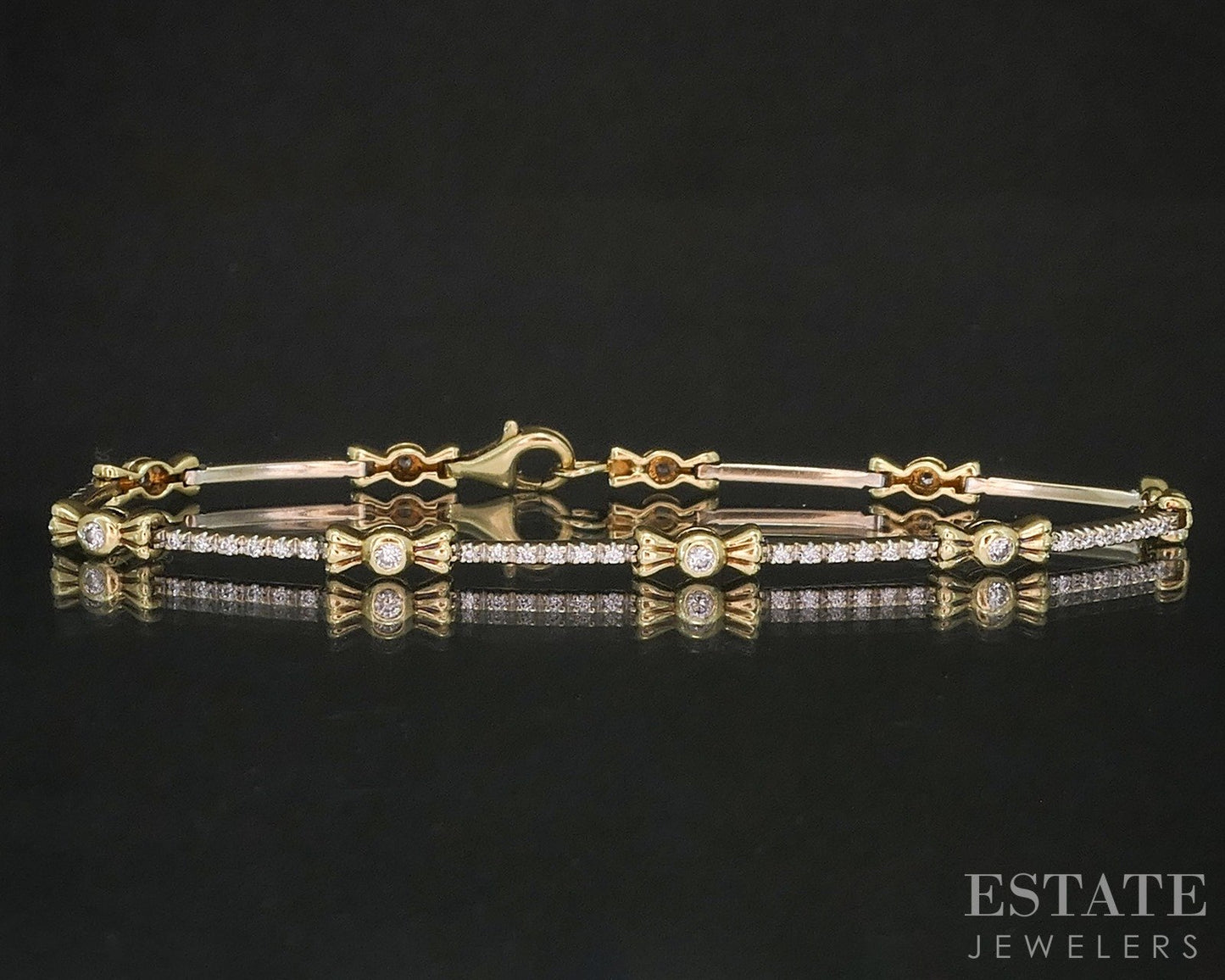 18k Yellow Gold Natural .56ctw Diamond Bow Tennis Bracelet 7g 6.75"L p15976