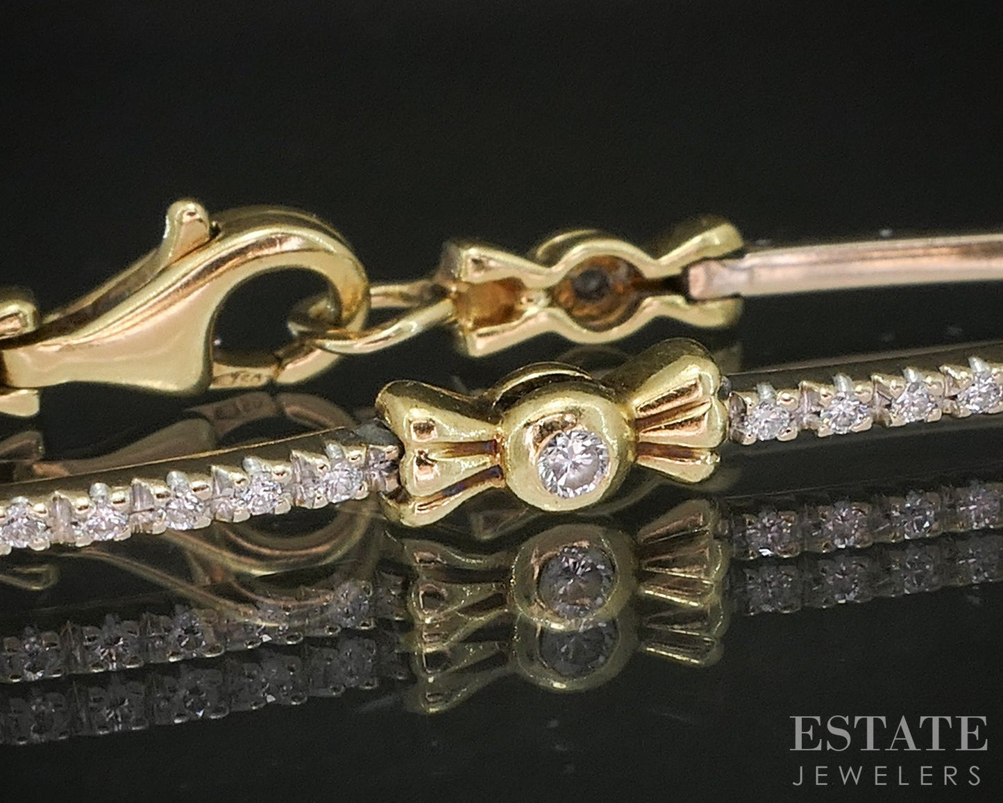 18k Yellow Gold Natural .56ctw Diamond Bow Tennis Bracelet 7g 6.75"L p15976