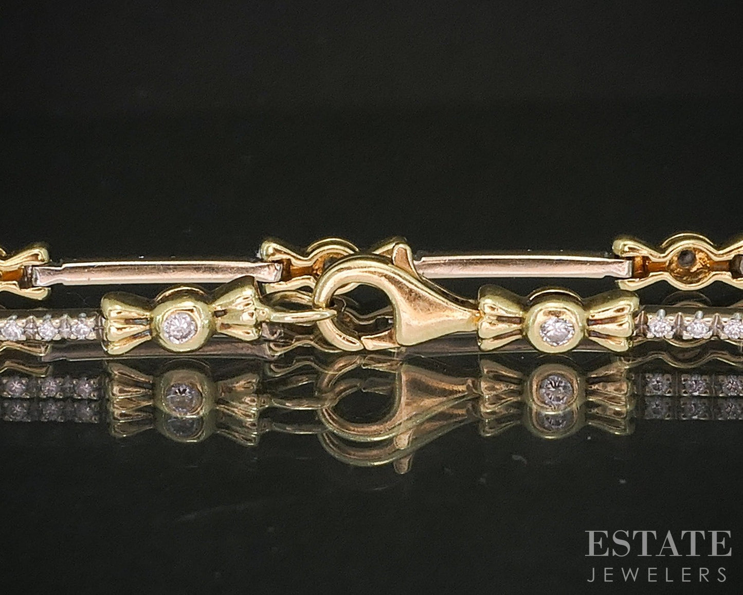 18k Yellow Gold Natural .56ctw Diamond Bow Tennis Bracelet 7g 6.75"L p15976