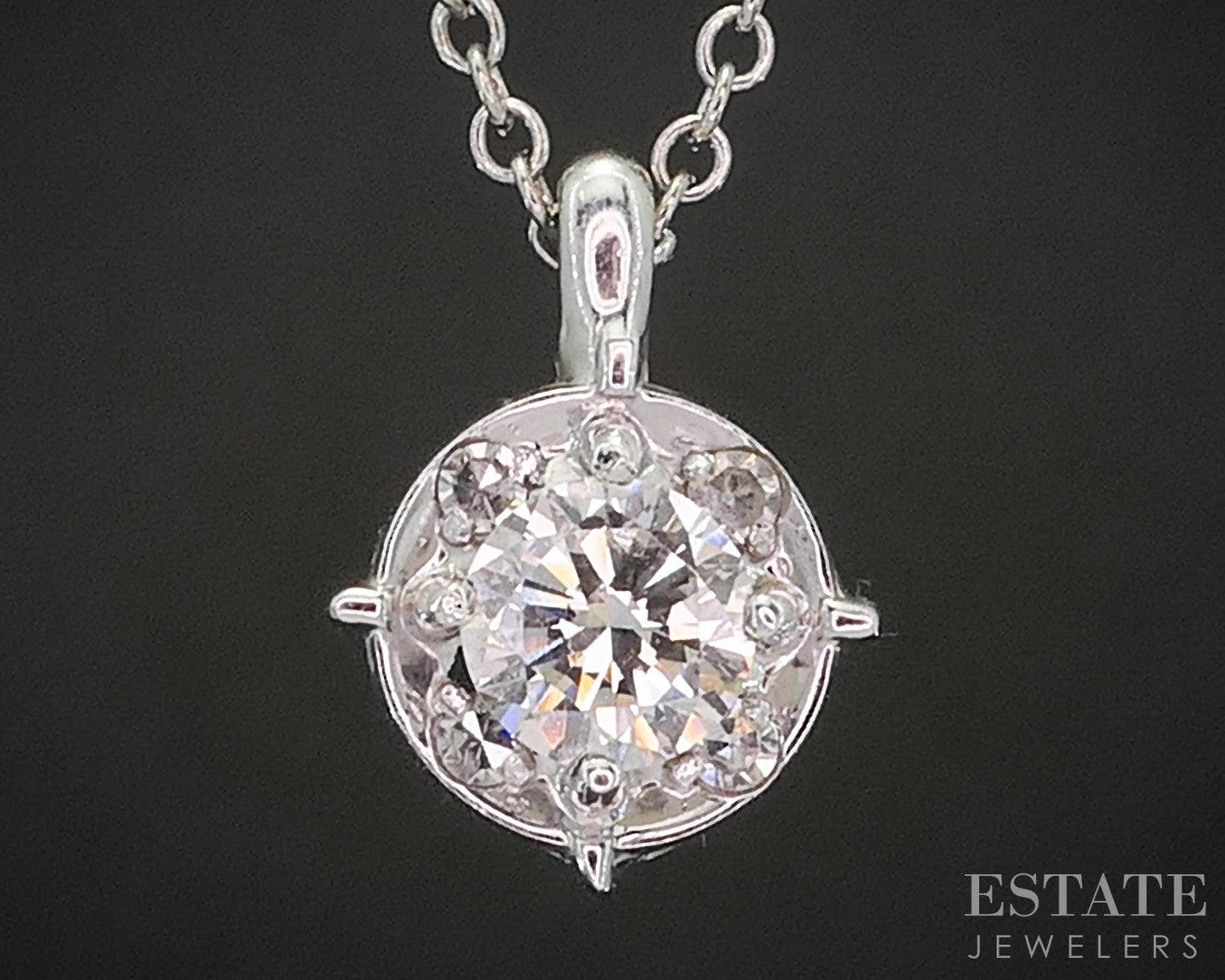 Vintage 14k White Gold Round Natural .40ctw Diamond Necklace 2.3g 15.5"L p16290