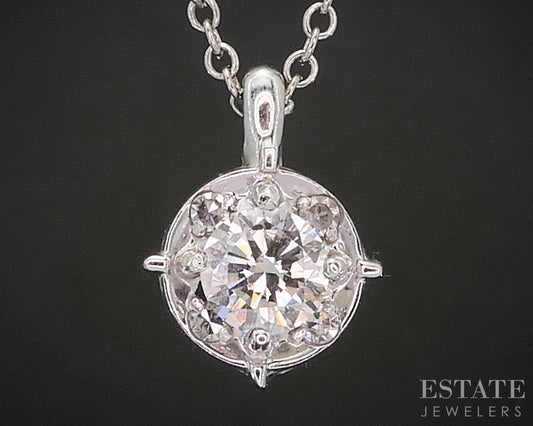 Vintage 14k White Gold Round Natural .40ctw Diamond Necklace 2.3g 15.5"L p16290