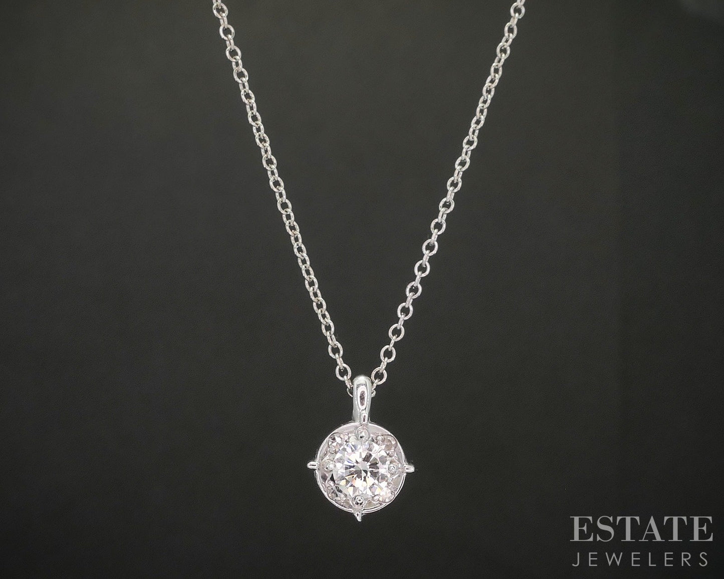 Vintage 14k White Gold Round Natural .40ctw Diamond Necklace 2.3g 15.5"L p16290