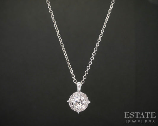 Vintage 14k White Gold Round Natural .40ctw Diamond Necklace 2.3g 15.5"L p16290