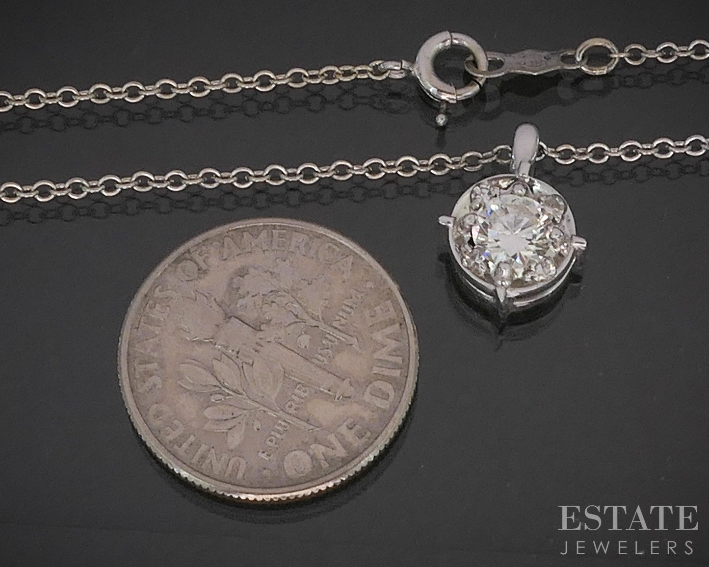 Vintage 14k White Gold Round Natural .40ctw Diamond Necklace 2.3g 15.5"L p16290
