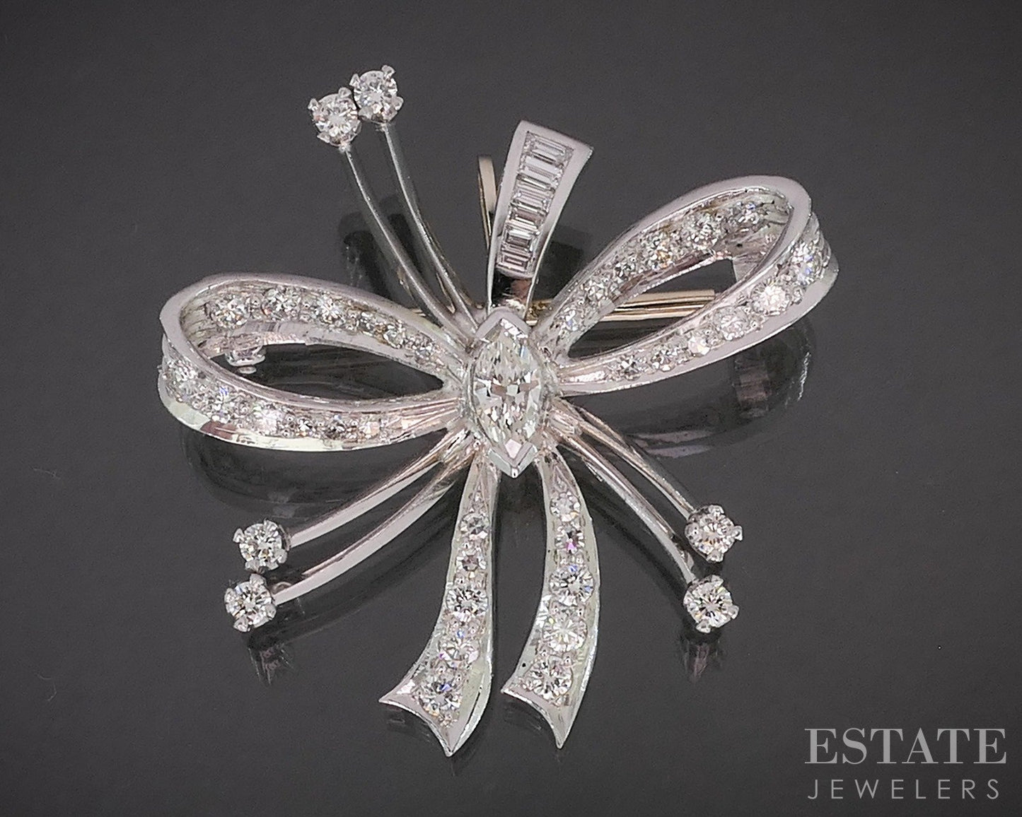 Vintage Platinum Natural 1.90ctw Diamond Bow Ribbon Pin Pendant 8.6g p16551