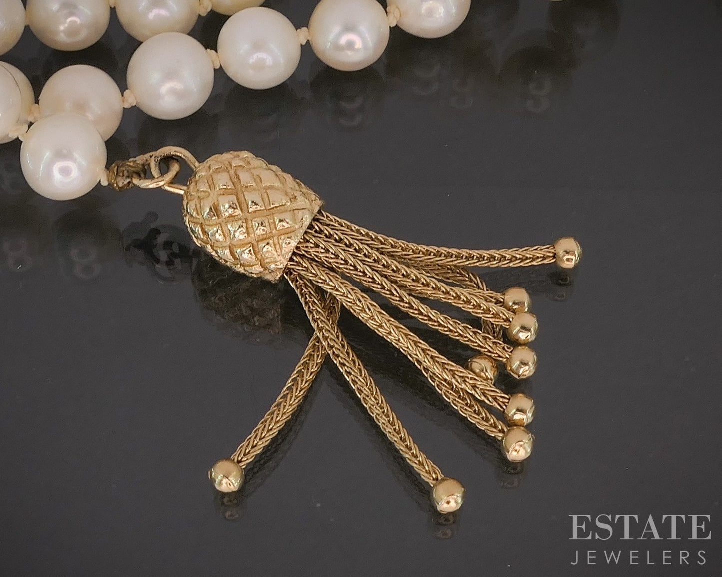 14k Yellow Gold 6mm Akoya Pearl Ladies Tassel Necklace 53g 32"L p15958