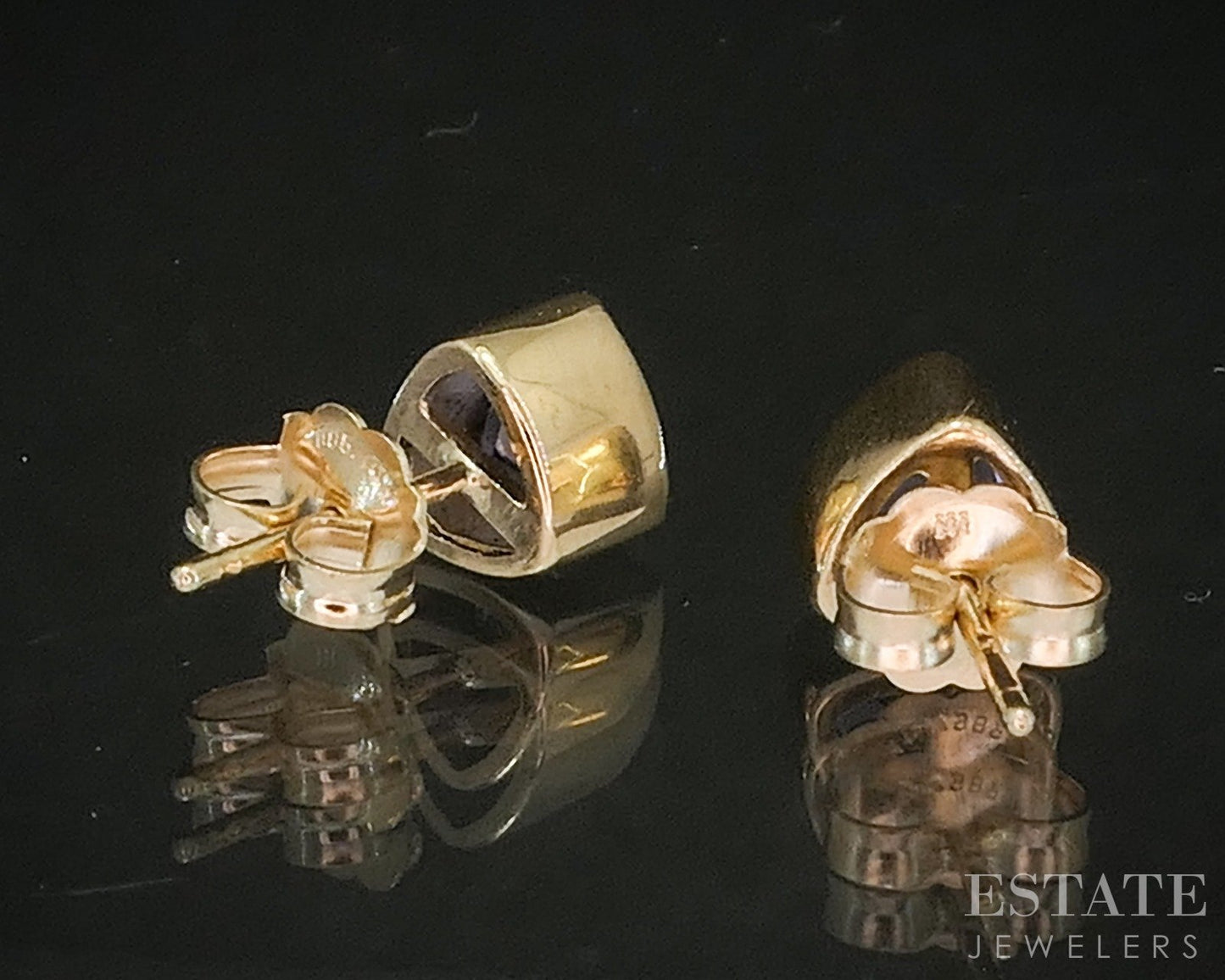 14k Yellow Gold Trillion Natural Tanzanite Bezel Set Stud Earrings 2.0g p16585