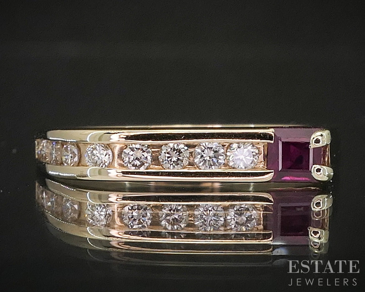 14k Yellow Gold Natural Ruby & Diamond Ladies Band Ring 2.3g p16782