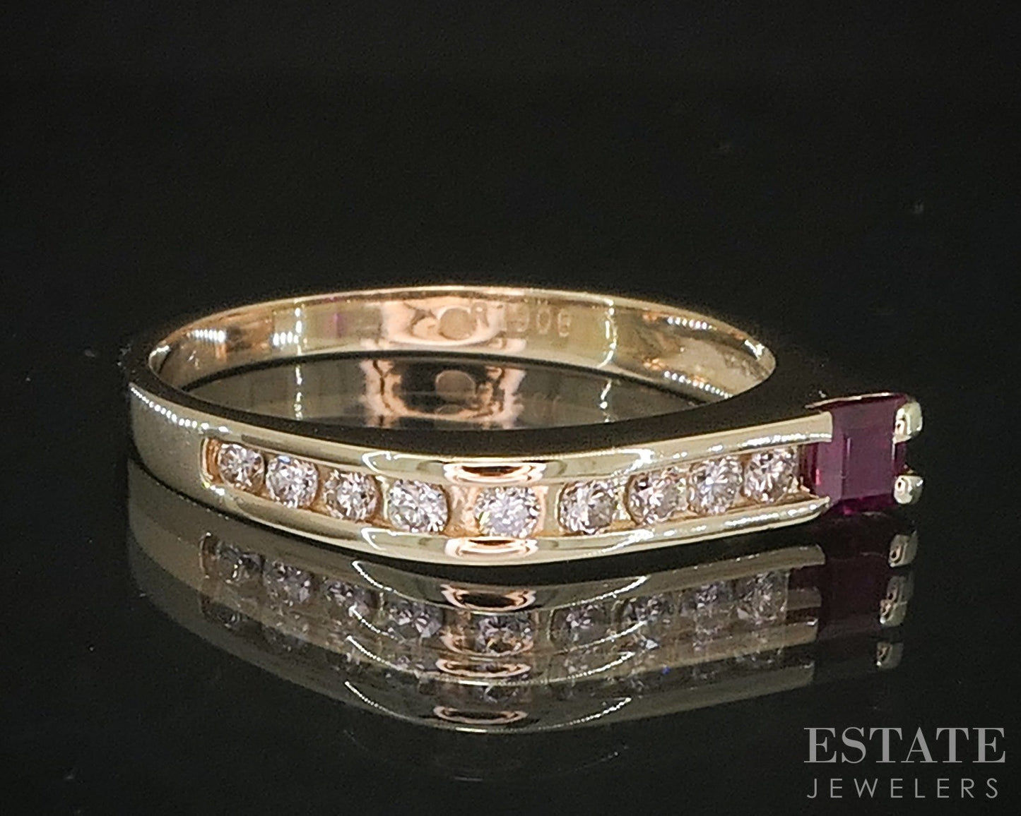 14k Yellow Gold Natural Ruby & Diamond Ladies Band Ring 2.3g p16782