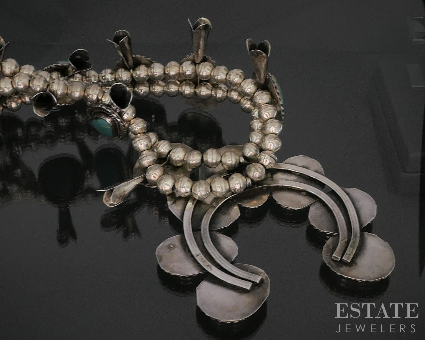 Sterling Natural Turquoise Navajo Squash Blossom Necklace 157g p16579