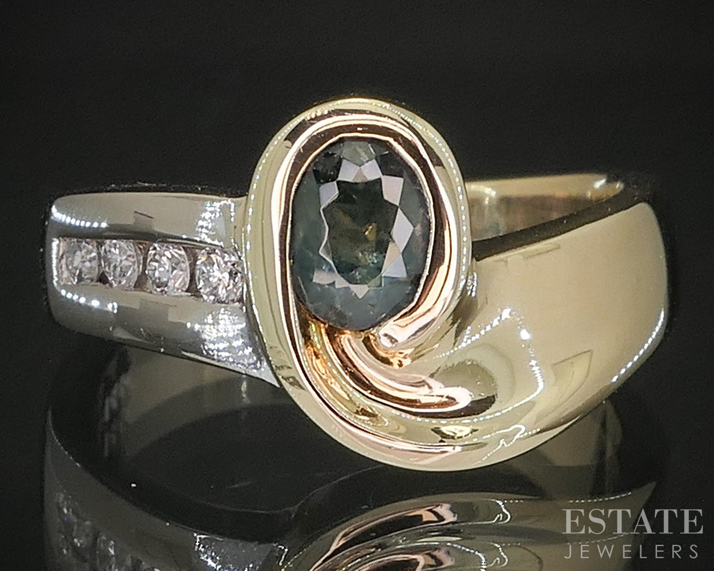 14k Two Tone Gold Natural .60ct Alexandrite & Diamond Ladies Ring 6.4g p17018