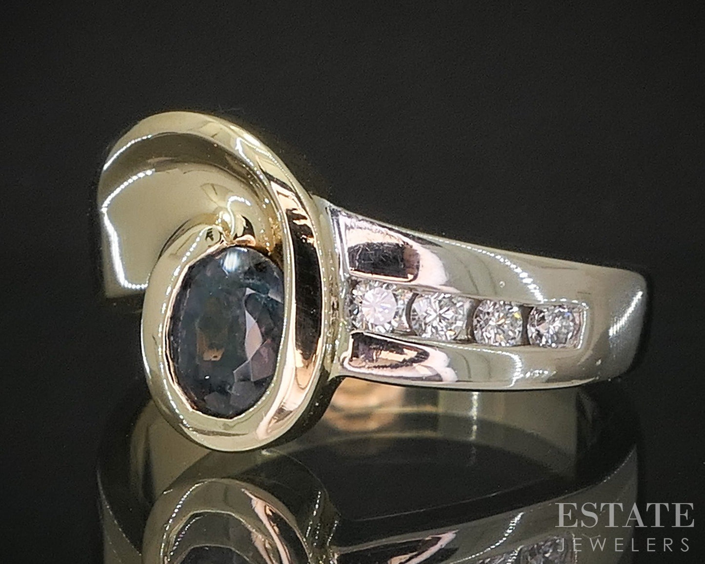14k Two Tone Gold Natural .60ct Alexandrite & Diamond Ladies Ring 6.4g p17018