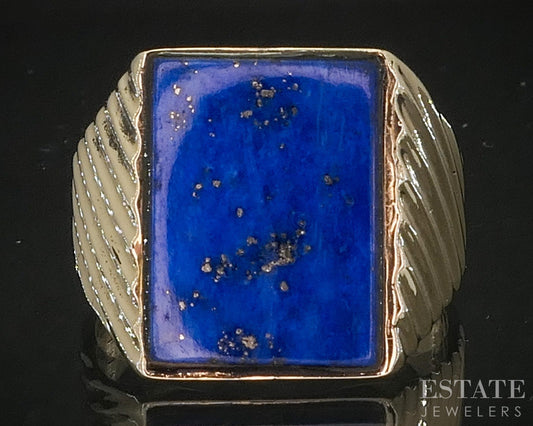 Vintage 14k Yellow Gold Natural Lapis Mens Band Ring 8.0g p17025