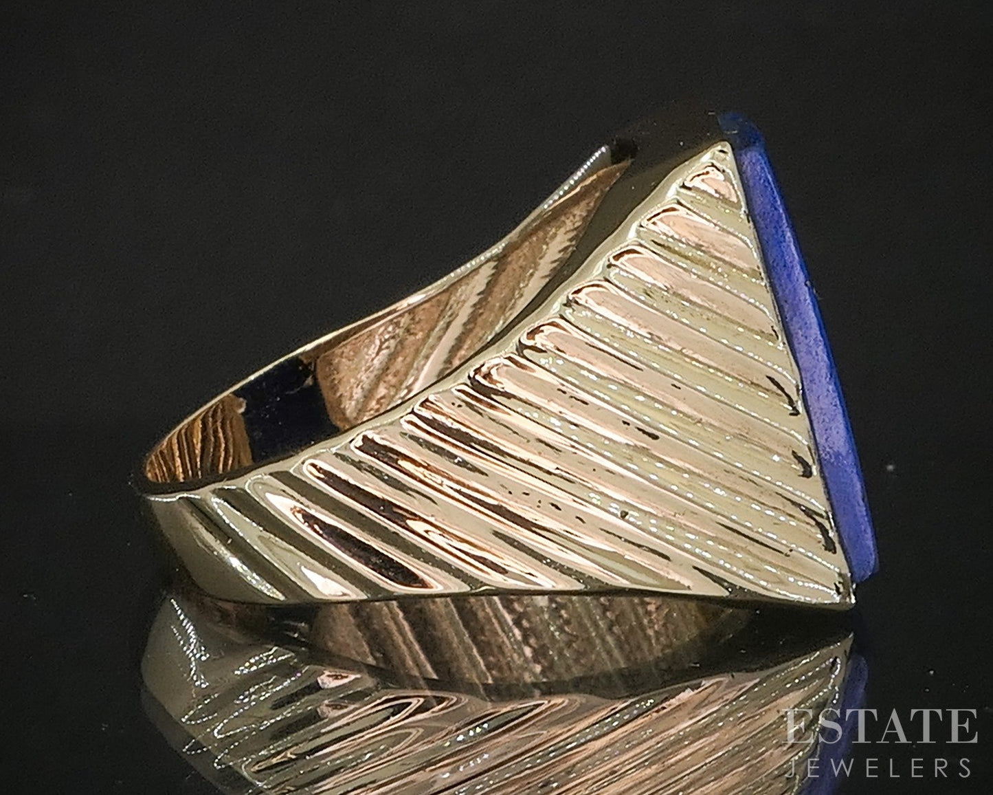 Vintage 14k Yellow Gold Natural Lapis Mens Band Ring 8.0g p17025