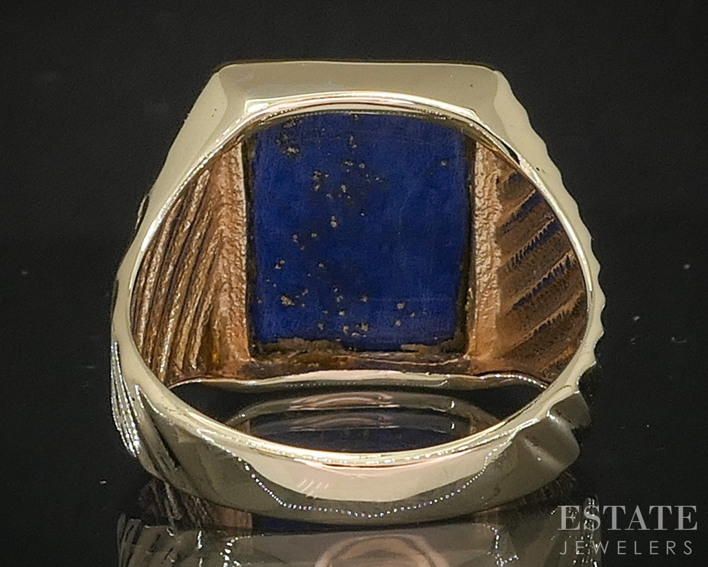 Vintage 14k Yellow Gold Natural Lapis Mens Band Ring 8.0g p17025
