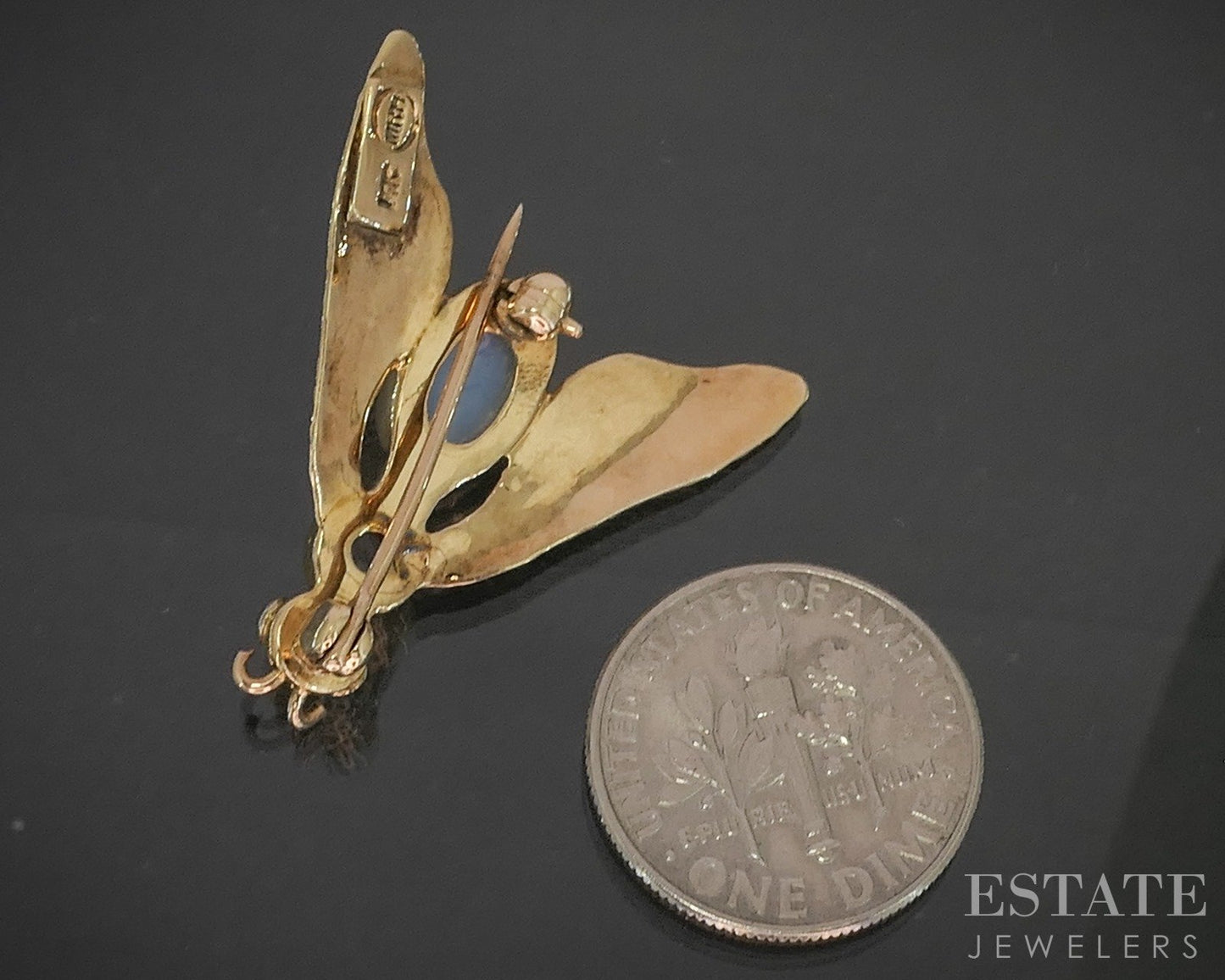 14k Yellow Gold Natural Moonstone & Garnet Fly Bug Pin Brooch 3.1g p17017