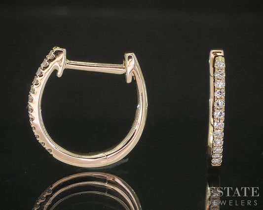14k Yellow Gold Natural .12ctw Diamond Huggie Hoop Earrings 1.2g p17010