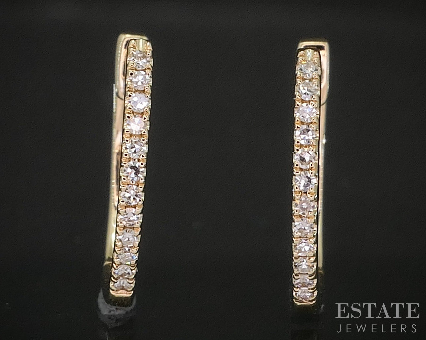14k Yellow Gold Natural .12ctw Diamond Huggie Hoop Earrings 1.2g p17010