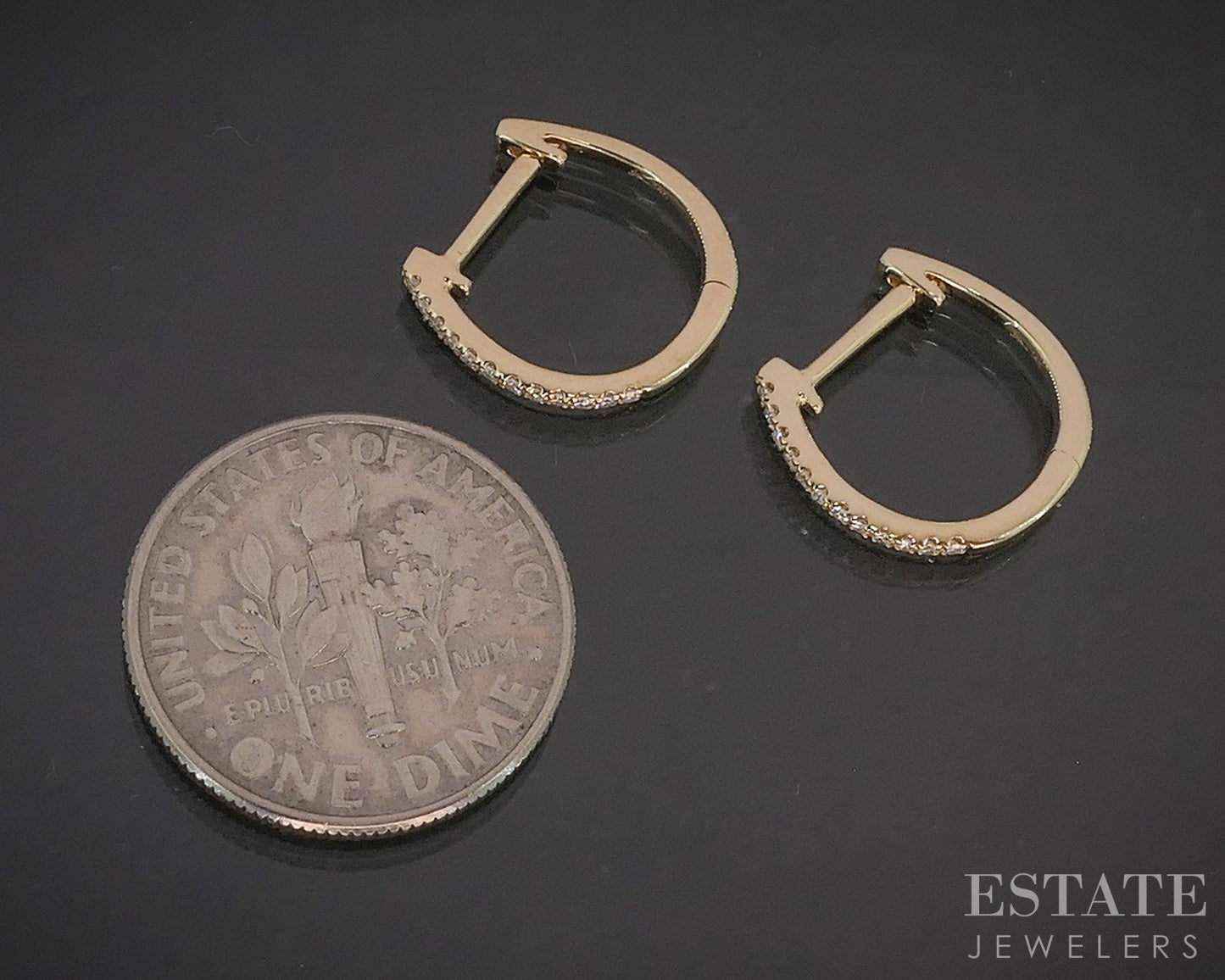 14k Yellow Gold Natural .12ctw Diamond Huggie Hoop Earrings 1.2g p17010