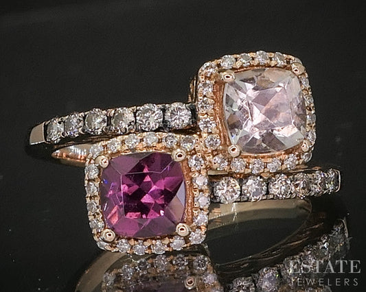 14k Strawberry Gold LeVian Natural Garnet Morganite & Diamond Ring 3.7g p16938