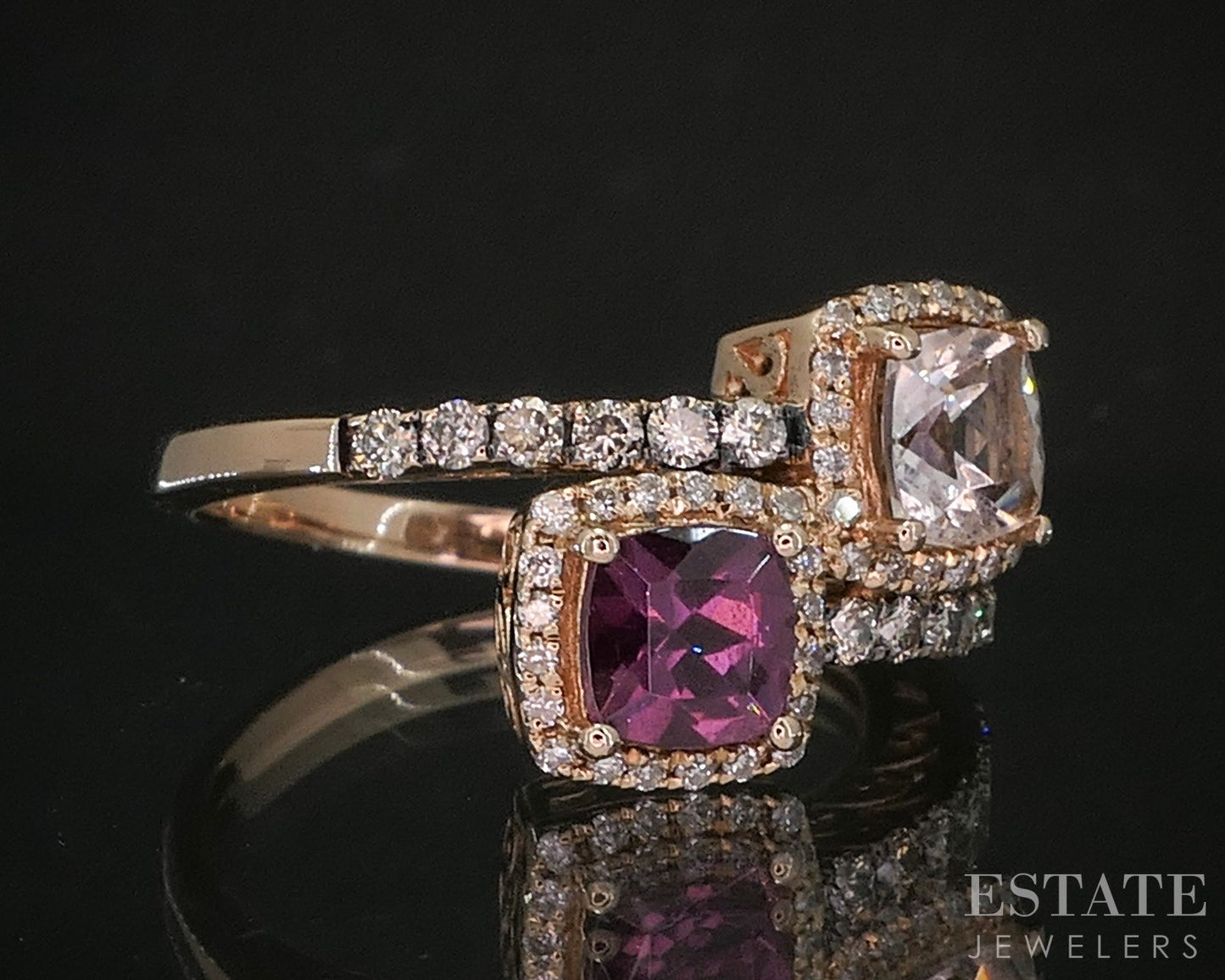 14k Strawberry Gold LeVian Natural Garnet Morganite & Diamond Ring 3.7g p16938