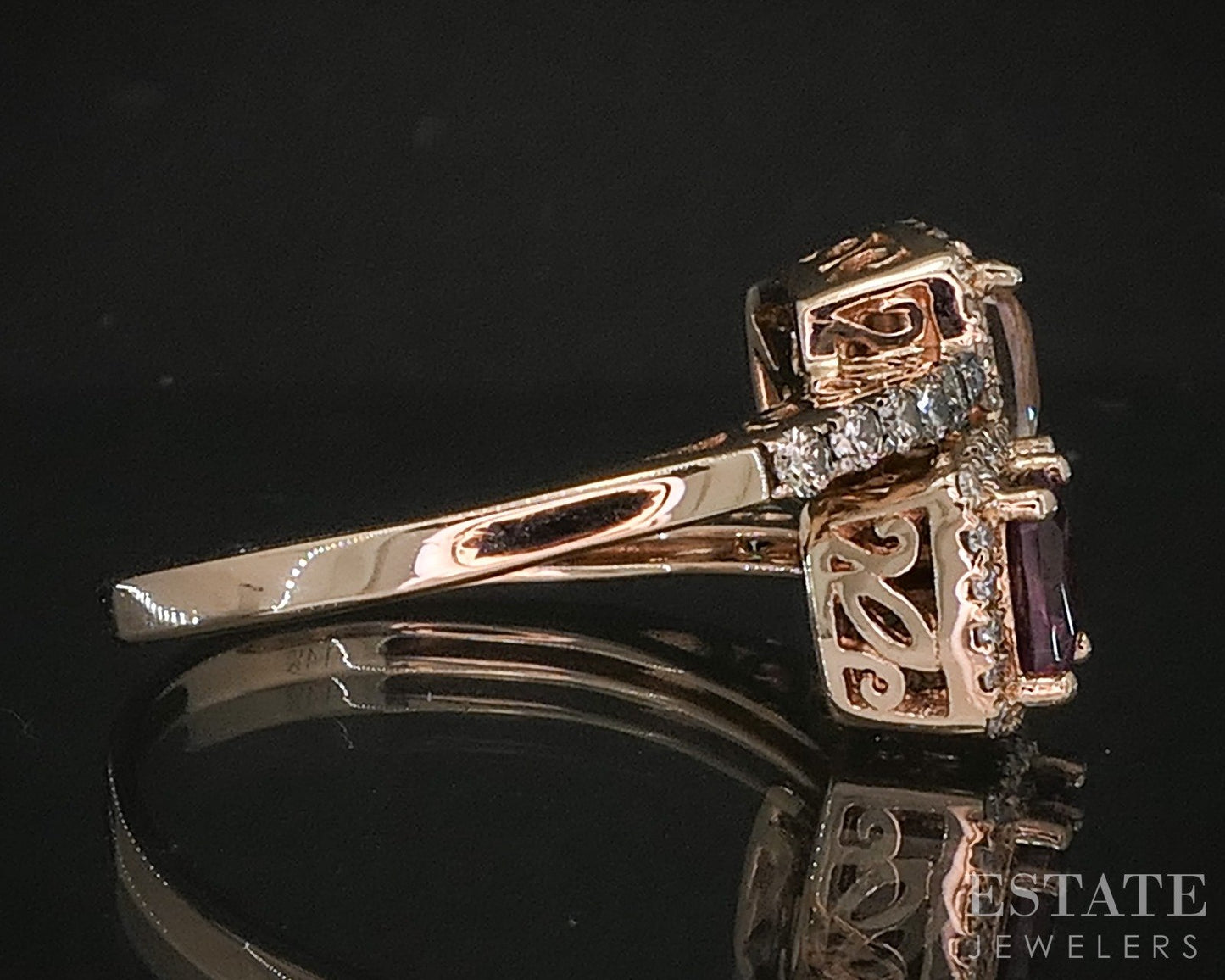 14k Strawberry Gold LeVian Natural Garnet Morganite & Diamond Ring 3.7g p16938