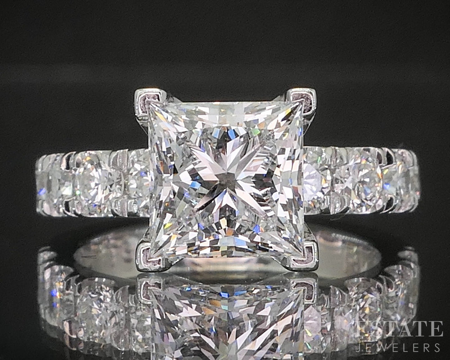 14k White Gold IGI Princess Lab Created 3.06ctw Diamond Engagement Ring p81823