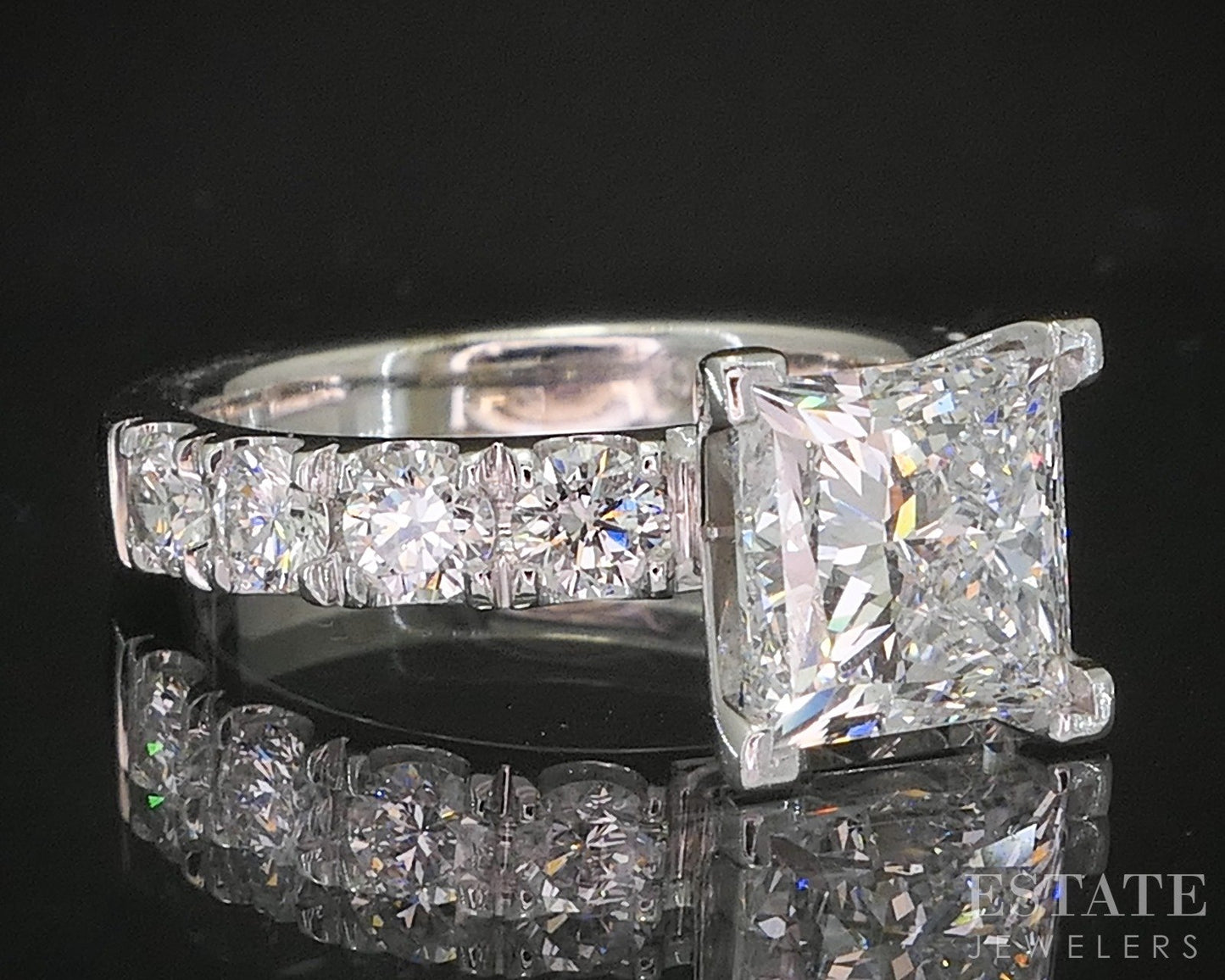 14k White Gold IGI Princess Lab Created 3.06ctw Diamond Engagement Ring p81823