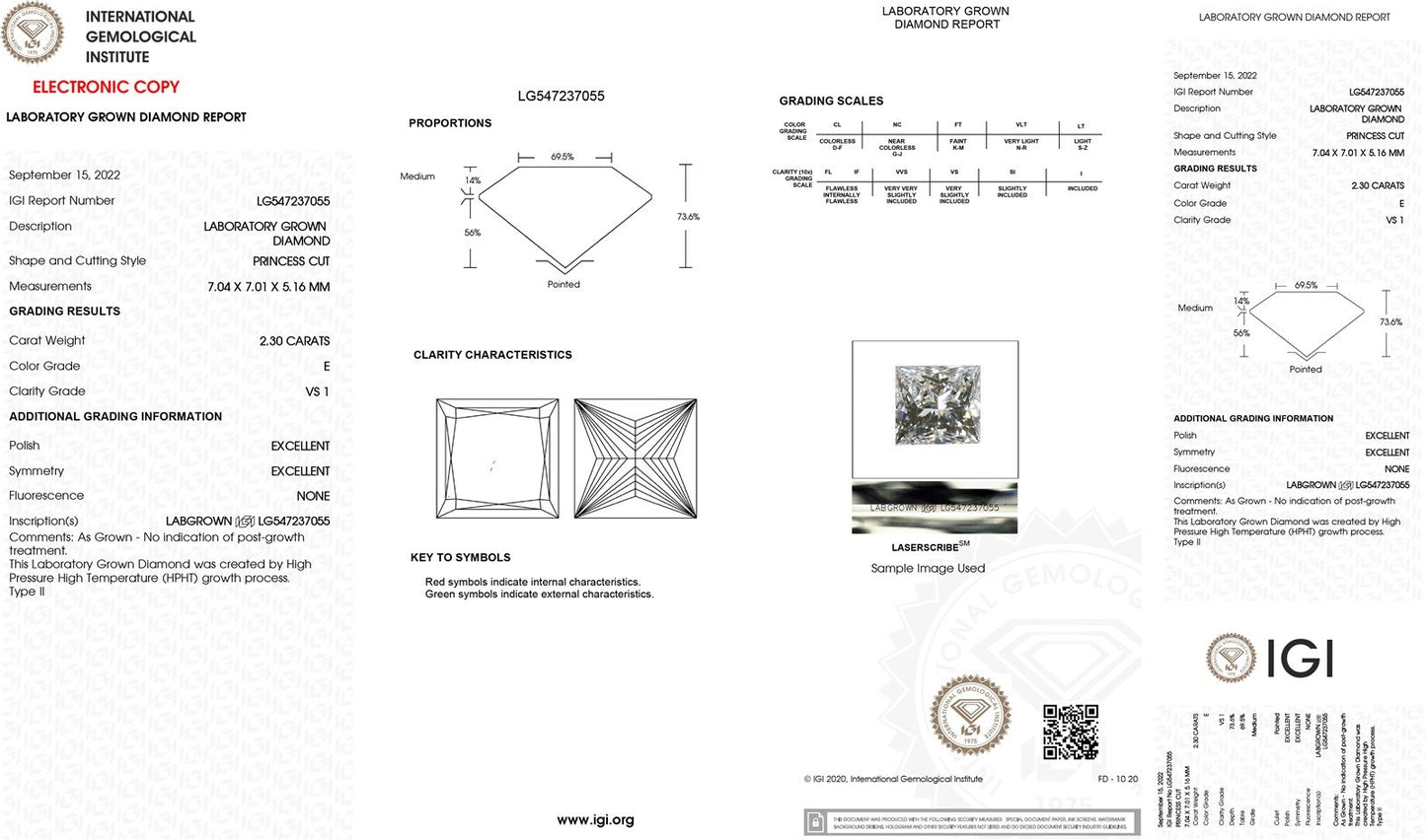 14k White Gold IGI Princess Lab Created 3.06ctw Diamond Engagement Ring p81823