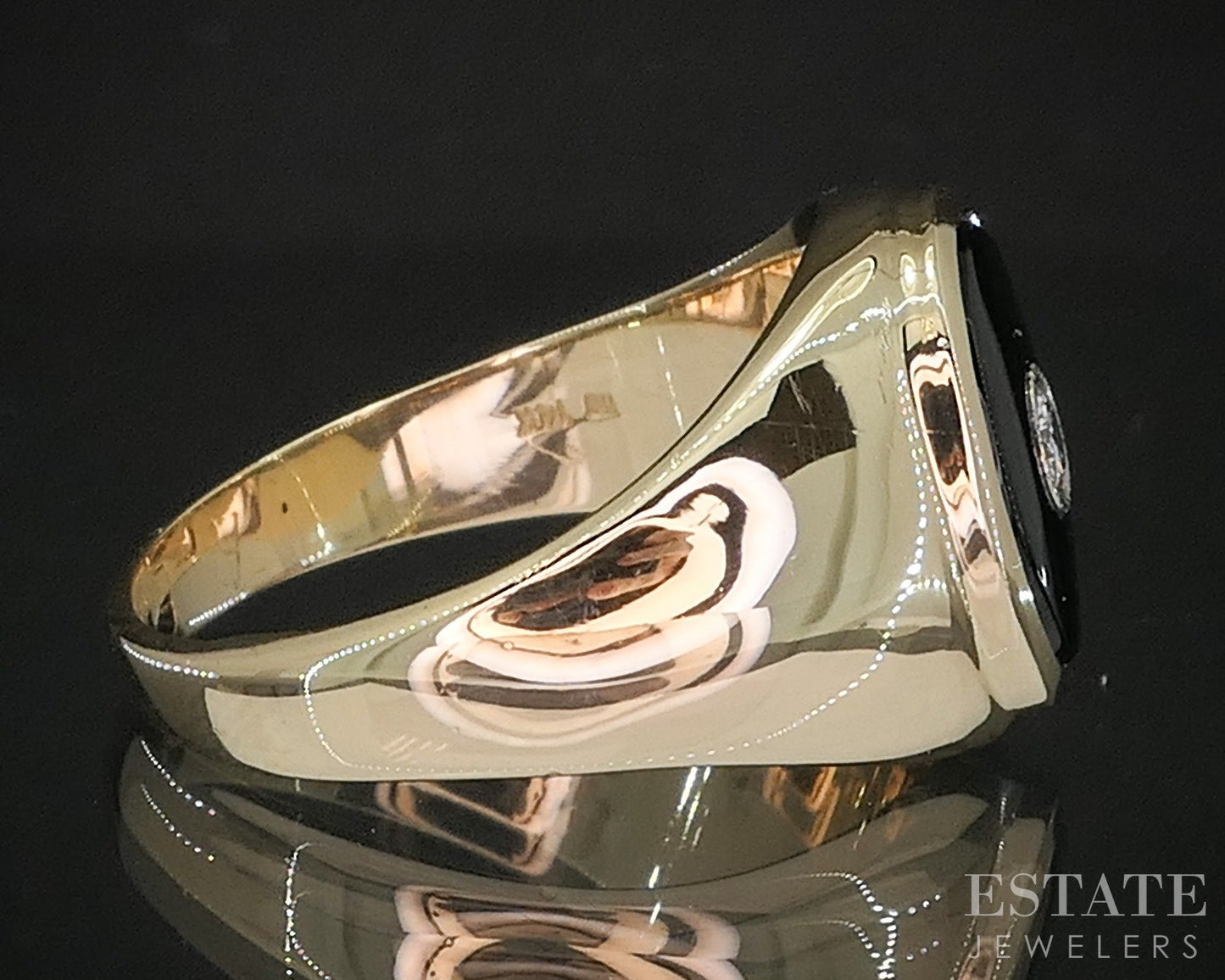 Vintage 14k Yellow Gold Natural Black Onyx & Diamond Band Ring 10.1g p15502