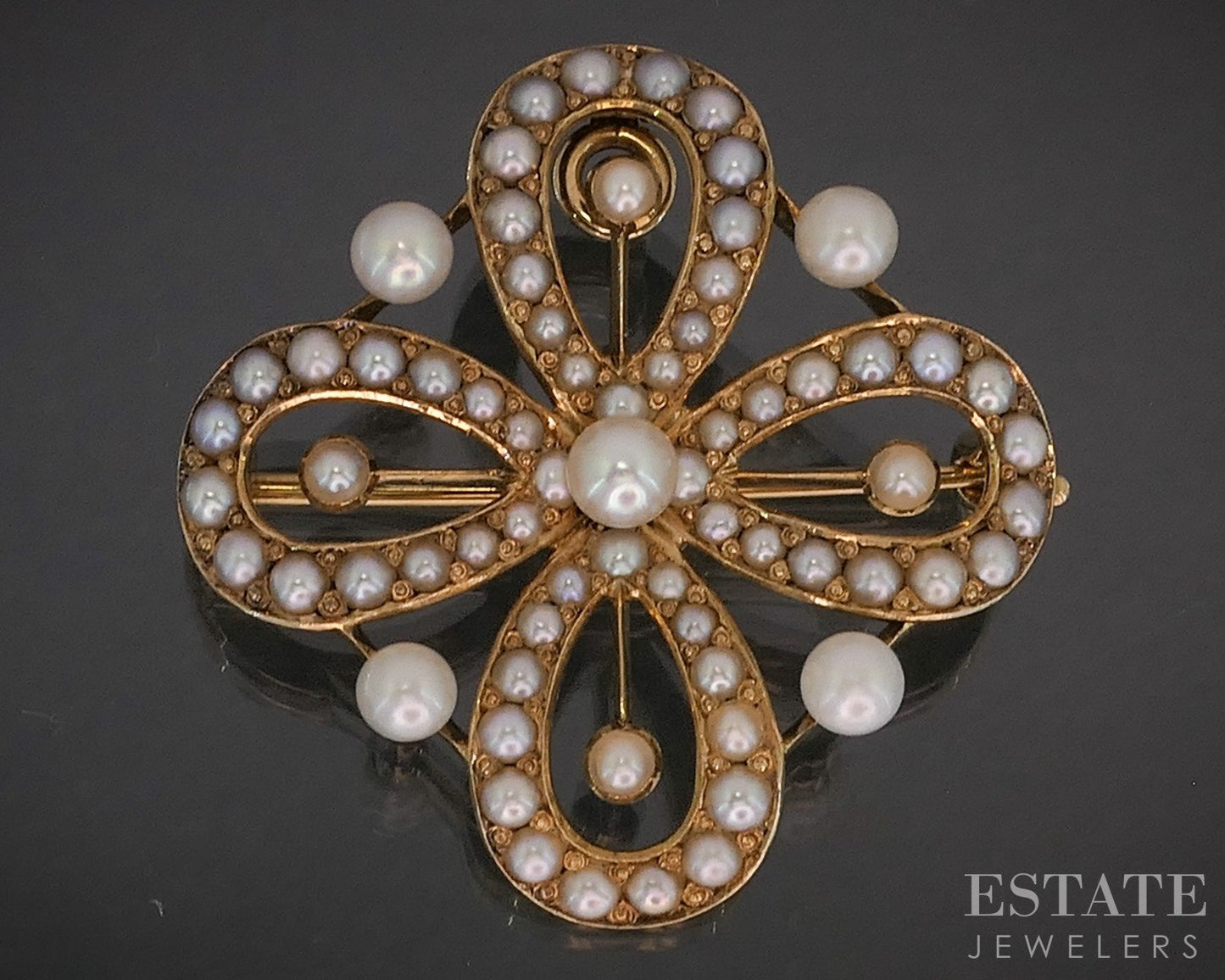 Antique Victorian 14k Yellow Gold Flower Seed Pearl Pin Pendant 5.3g p14789