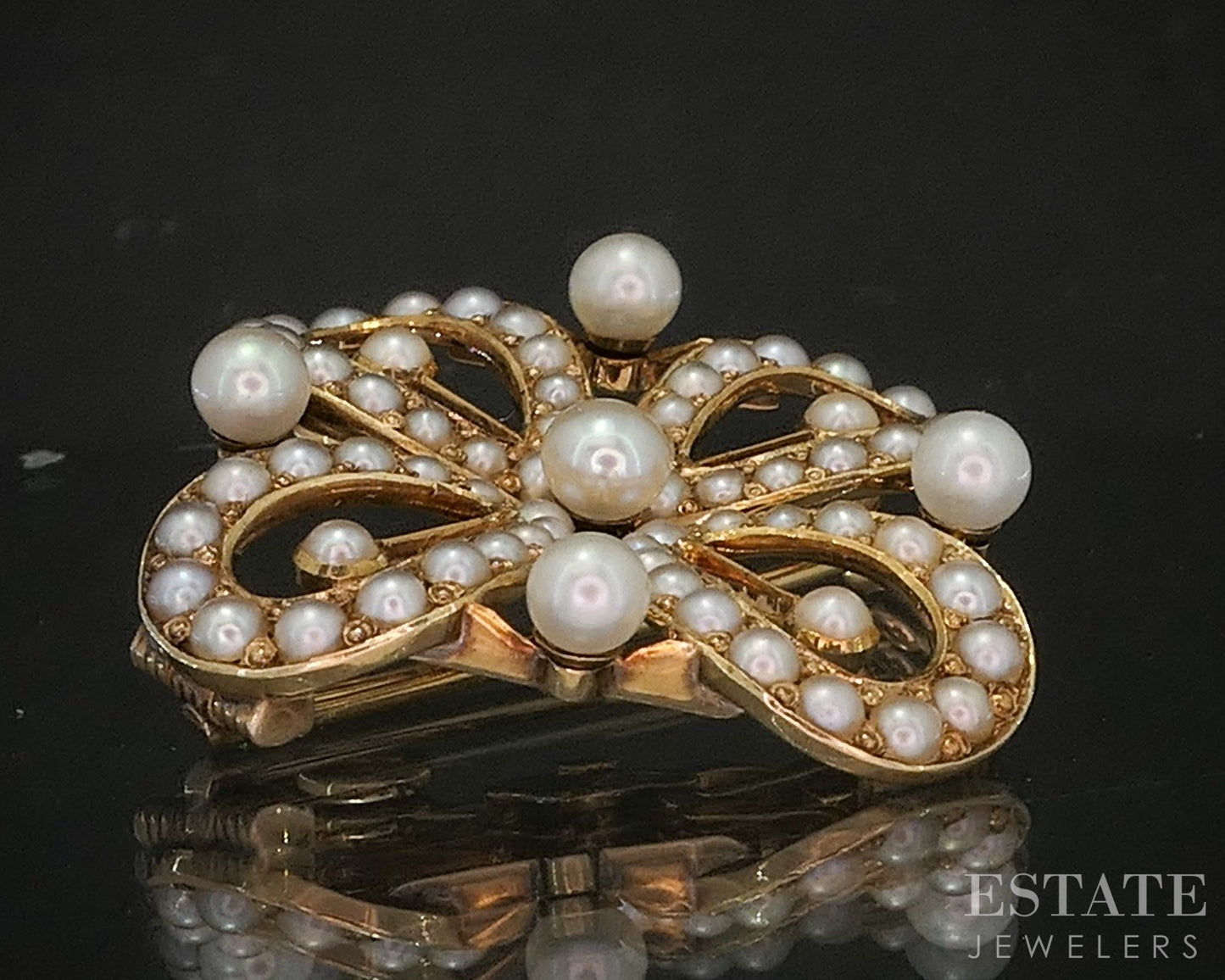Antique Victorian 14k Yellow Gold Flower Seed Pearl Pin Pendant 5.3g p14789