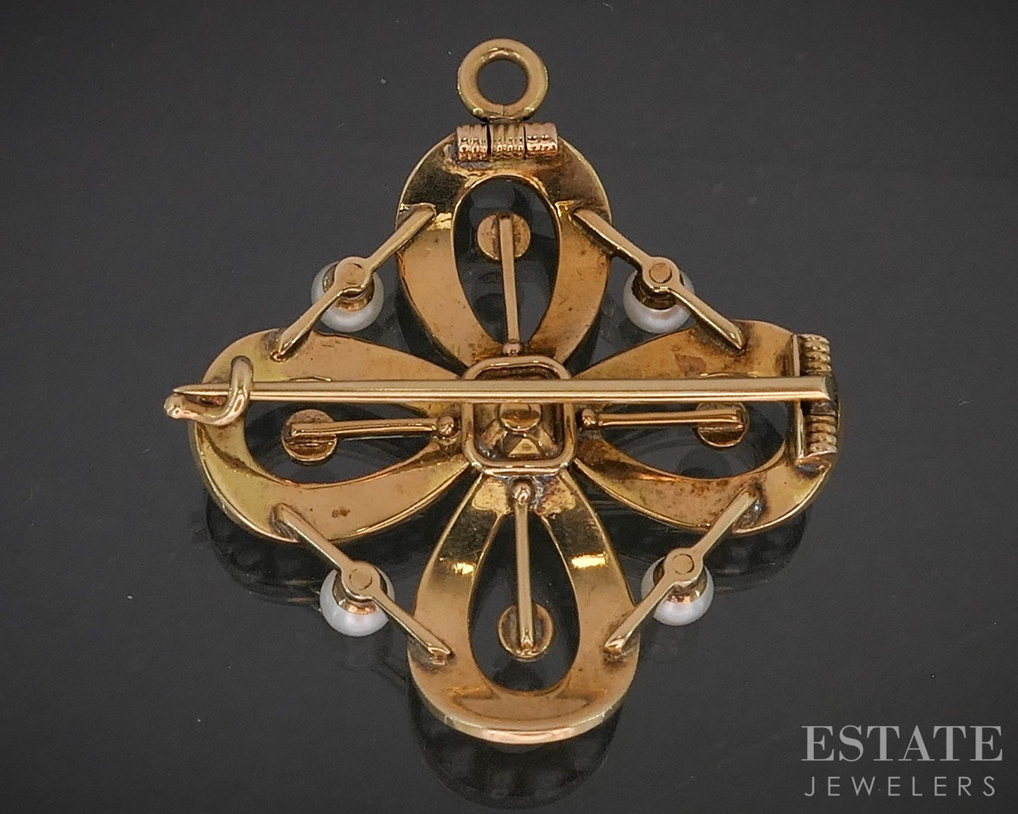 Antique Victorian 14k Yellow Gold Flower Seed Pearl Pin Pendant 5.3g p14789