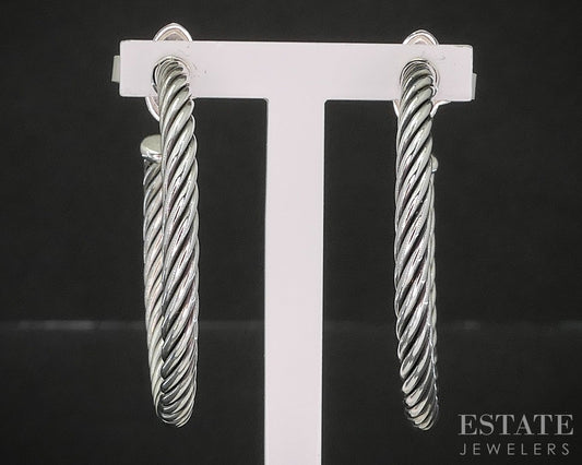 14k & Sterling David Yurman Cable Hoop Earrings 8.8g p19963