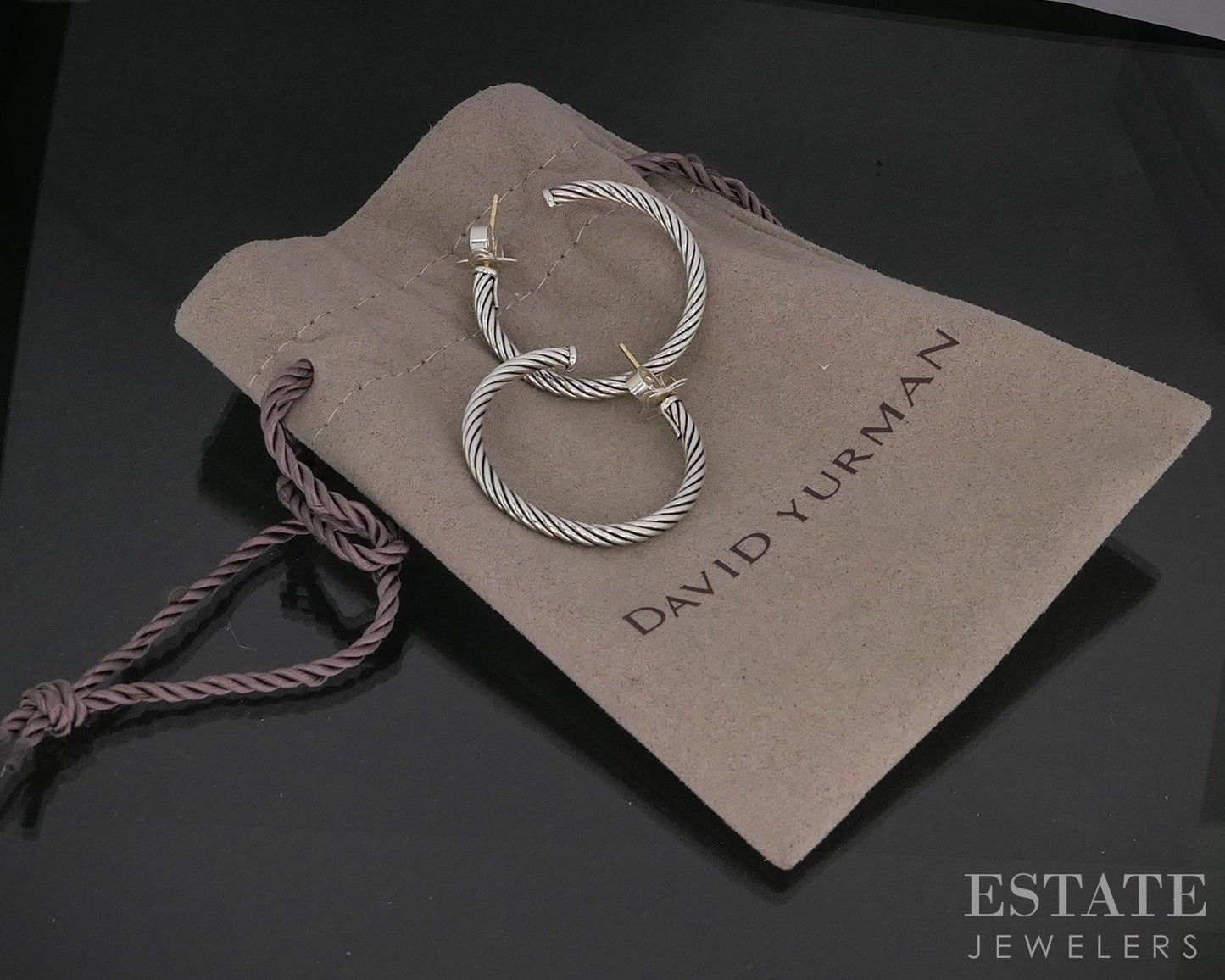 14k & Sterling David Yurman Cable Hoop Earrings 8.8g p19963