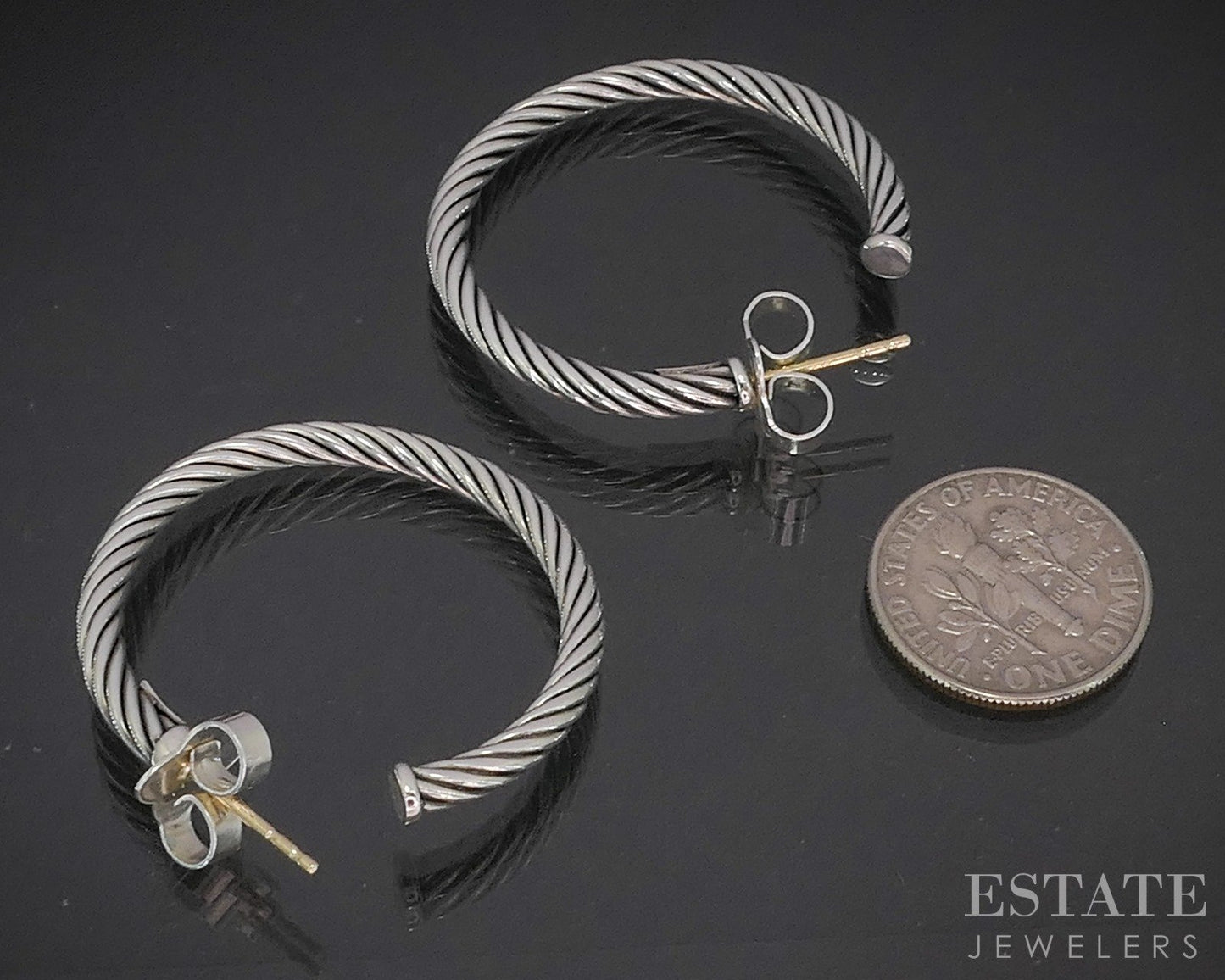 14k & Sterling David Yurman Cable Hoop Earrings 8.8g p19963