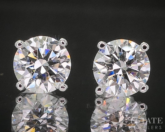 14k White Gold Round IGI Lab Created 1.58ctw Diamond Screw Back Earrings p16618