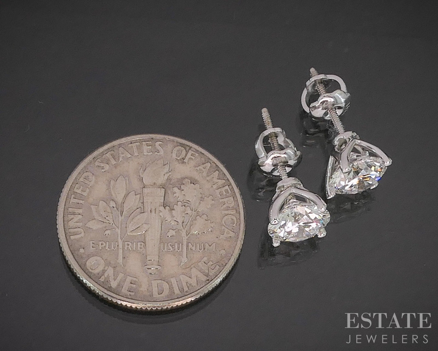 14k White Gold Round IGI Lab Created 1.58ctw Diamond Screw Back Earrings p16618