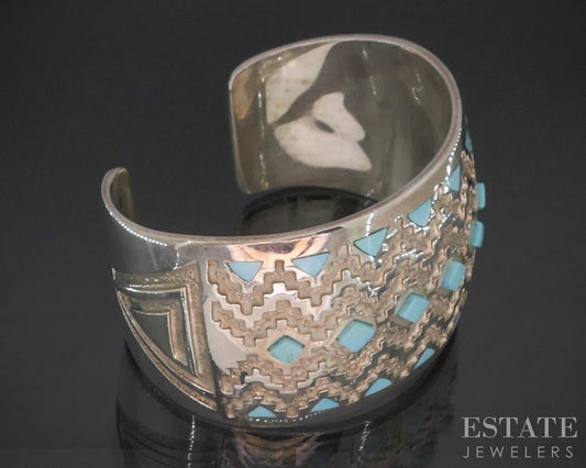 Sterling Navajo Sleeping Beauty Turquoise Michael Perry Cuff Bracelet 88g p20269