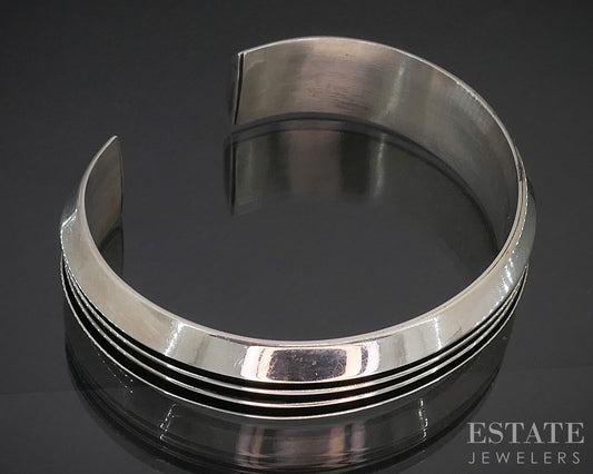 Vintage Sterling Navajo Tom Hawk 3 Row Rail Cuff Bracelet 49g p20292