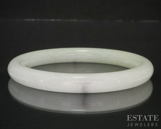 Vintage 8mm Natural Green Jade Carved Bangle Bracelet 34.7g p18421