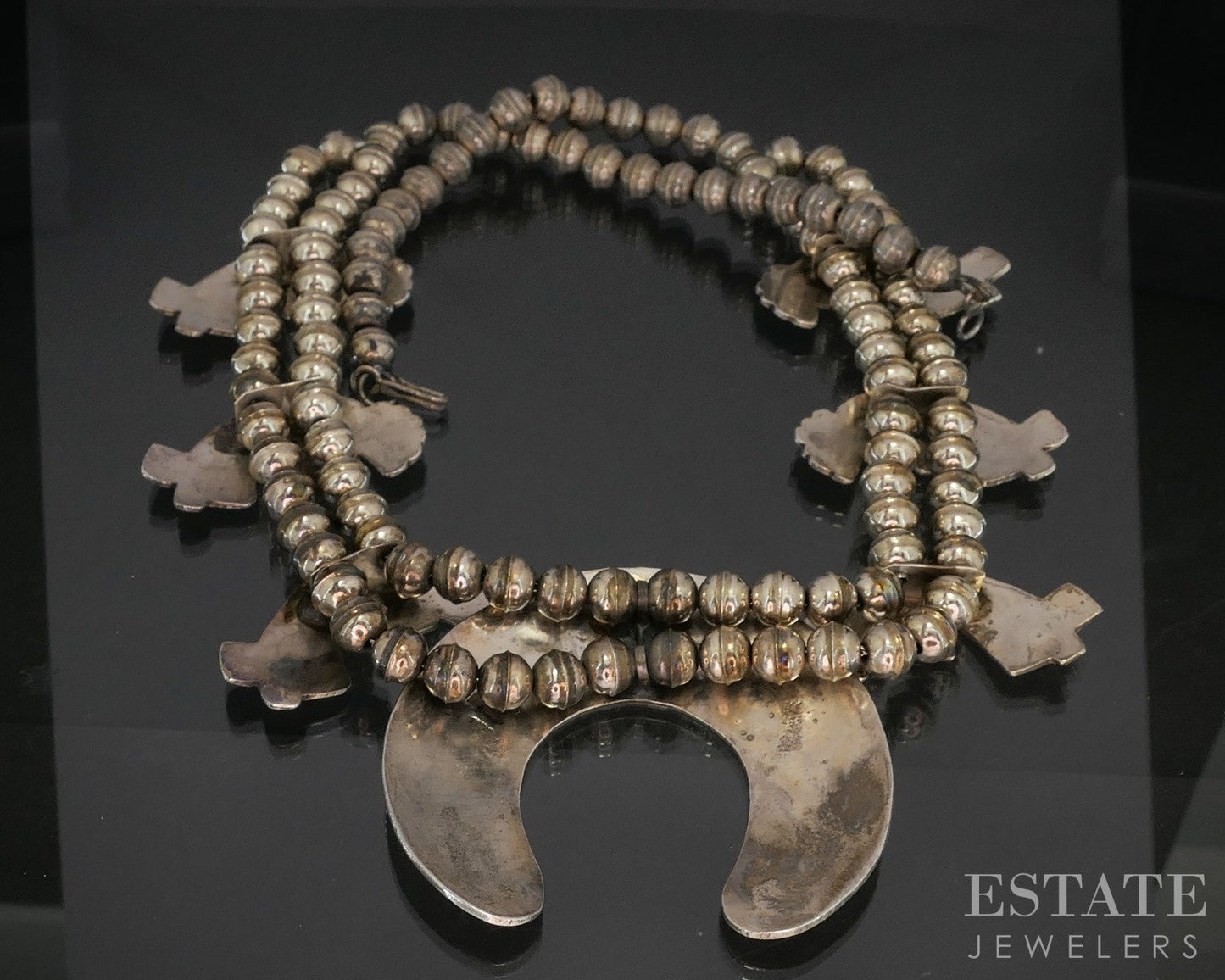 Sterling Turquoise Coral Kokopelli Navajo Squash Blossom Necklace 81g p18742