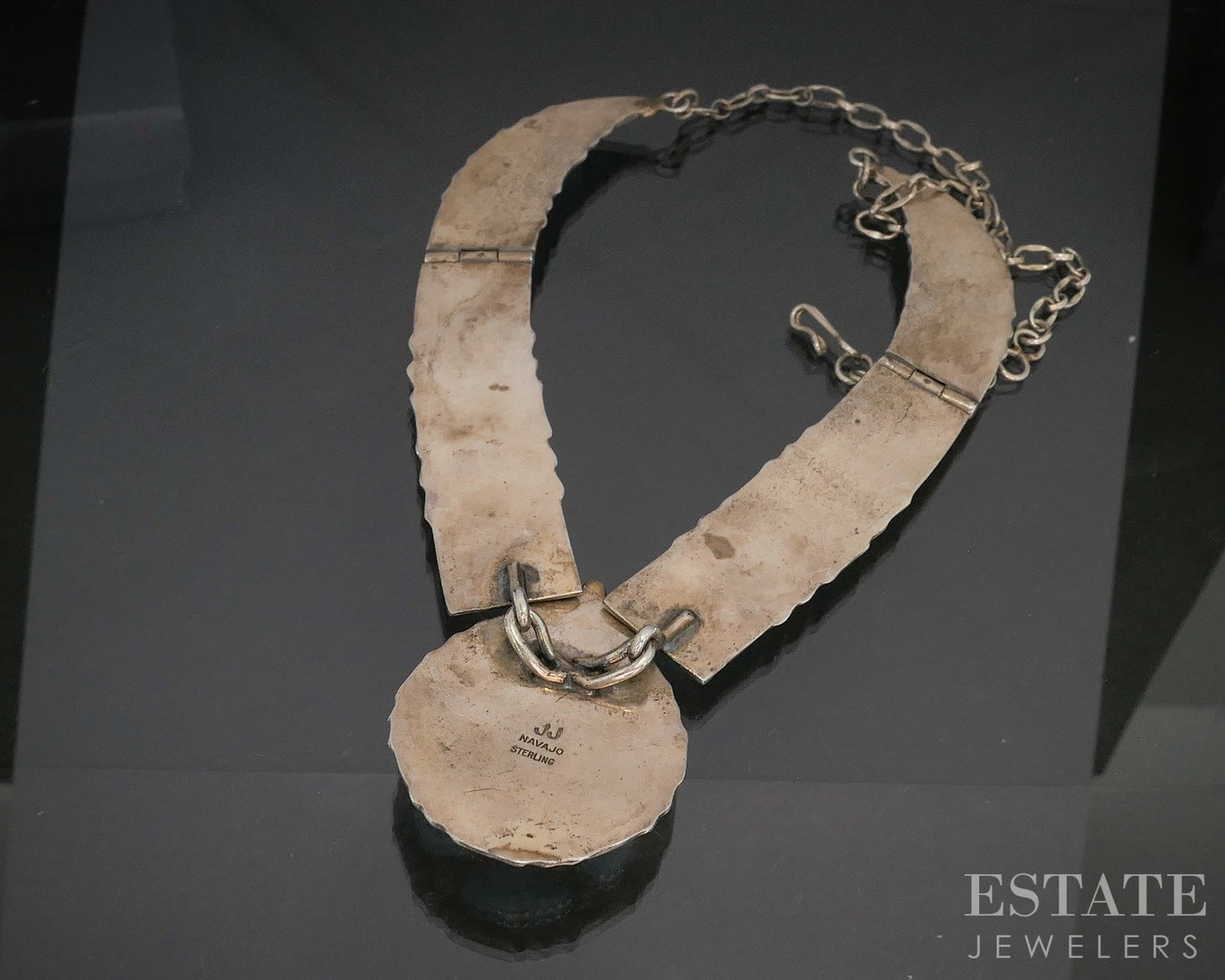 Sterling Natural Turquoise Navajo John Chavez Bib Necklace 65g 18"L p18743